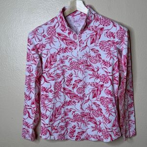 Ibkul Shirt Women Medium White Pink Long Sleeve 1/4 Zip UPF 50 Golf Performance